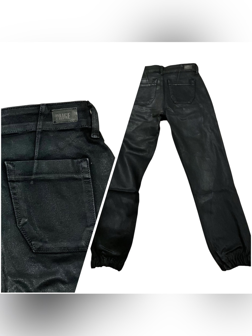 NWT PAIGE Utility Jogger Pants Luxe Black Coated Denim Patch Pockets Cropped - Picture 7 of 10